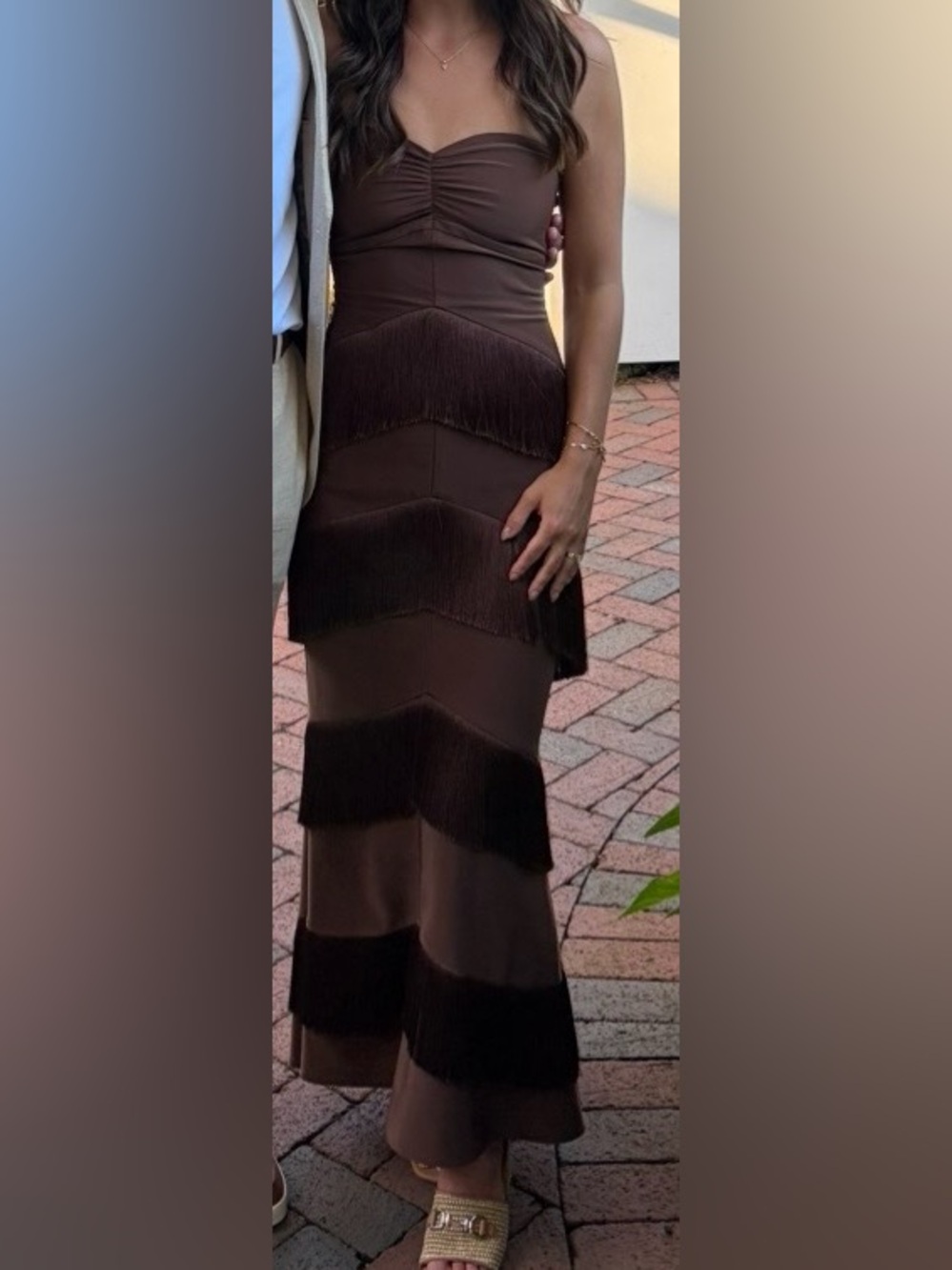 REVOLVE Brown Chevron Fringe Maxi Skirt